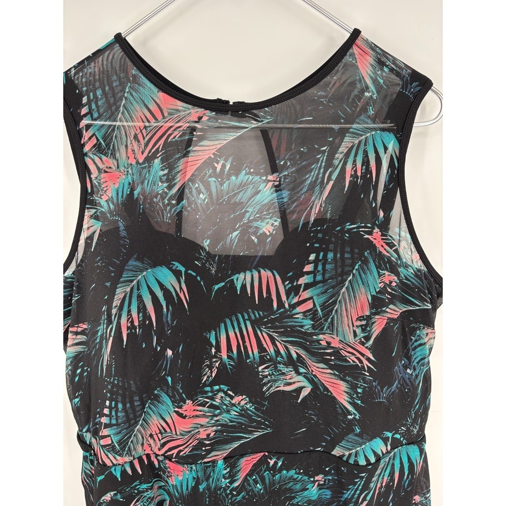 Torrid Swimdress Womens 3 DD/F Black Underwire Long Mesh Overlay Palm Tropical - Picture 5 of 9